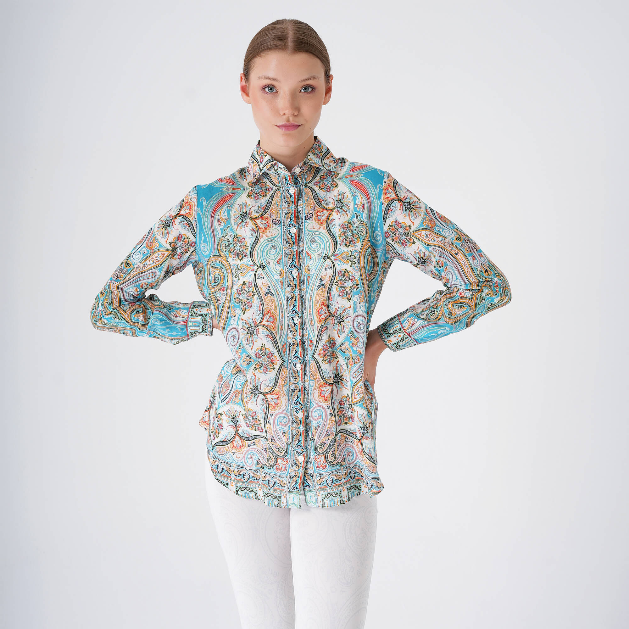 Etro - Baby Blue&Blue Paisley Silk Shirt